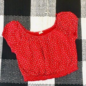 Hollister crop style stars floral tee shirt top blouse red small